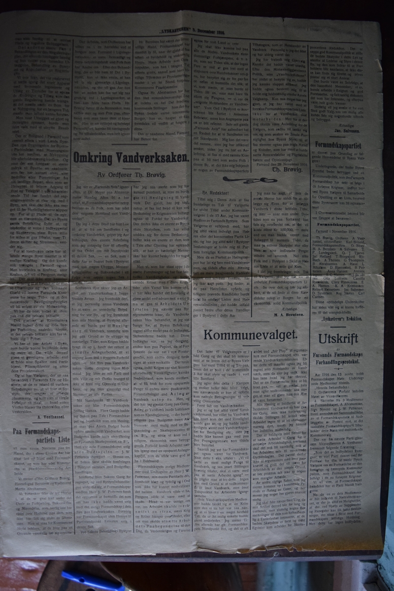 Politisk avis fra desember 1916