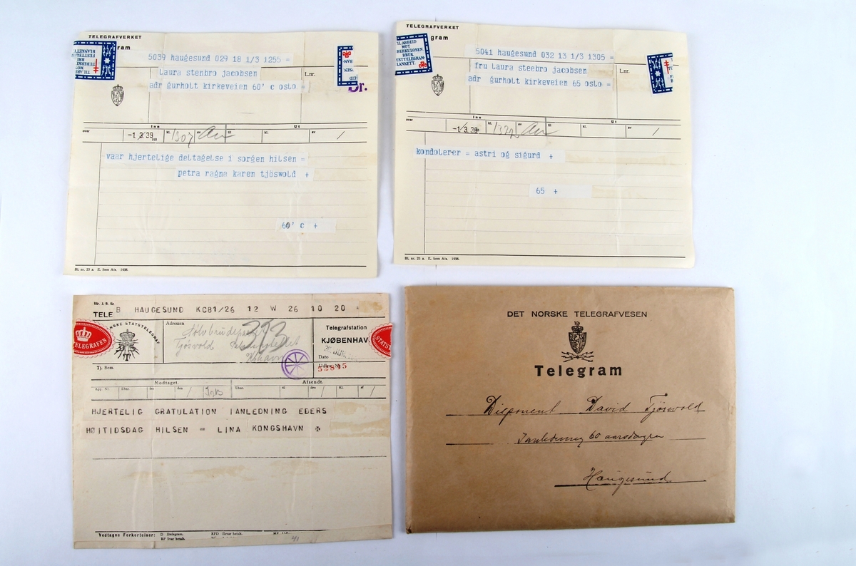 Flere telegrammer fra eller til Marit Tjølsvoll