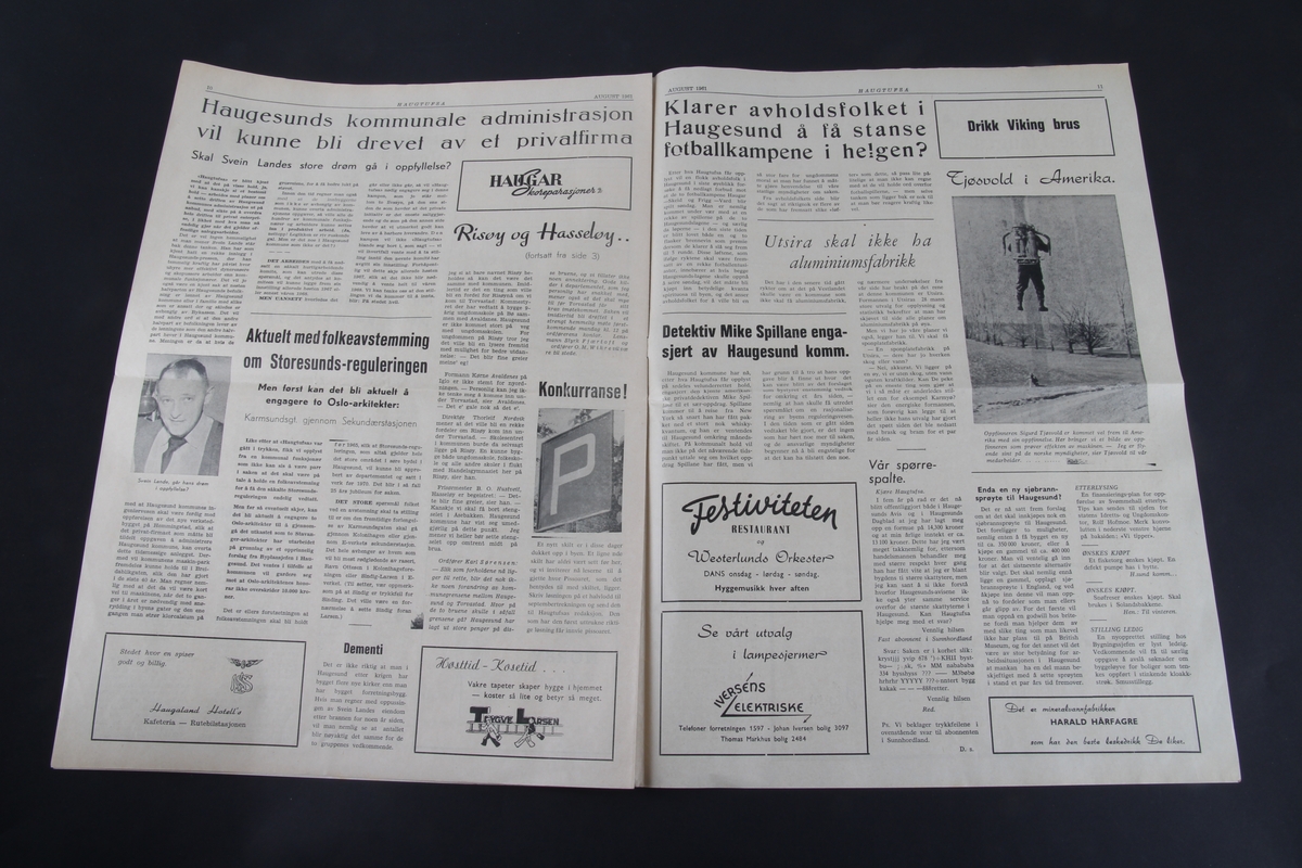Avis med rektangulær form som inneholder diverse artikler og reklame
