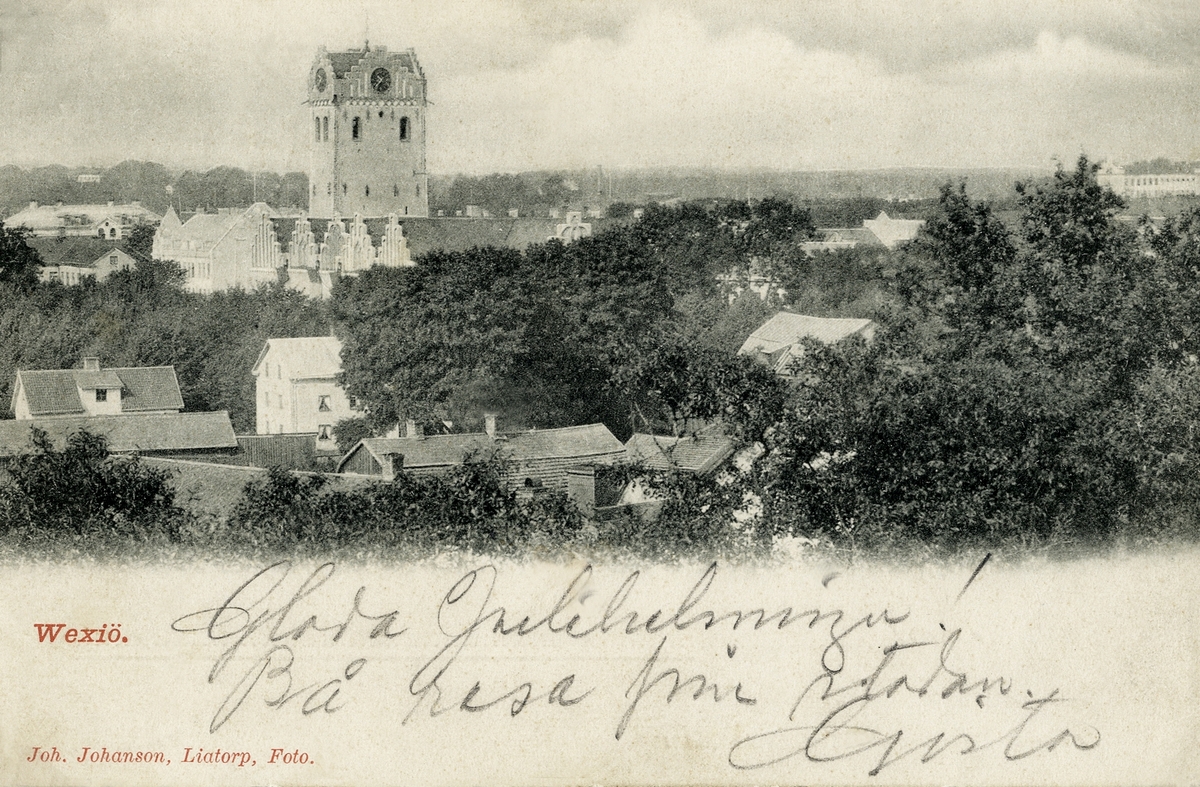 Växjö, ca 1900. Utsikt från Staglaberget med domkyrkan m.m. Till höger skymtar fängelset.
