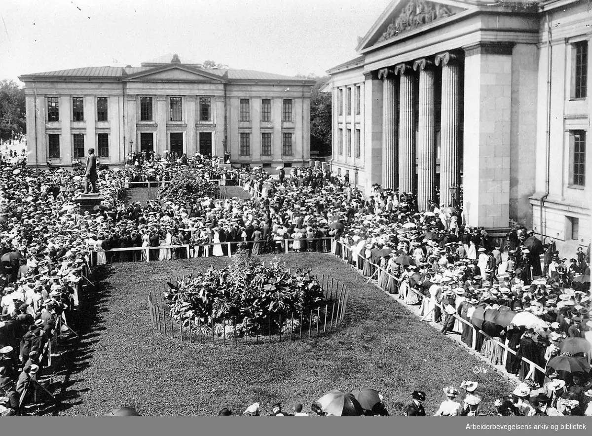 Universitetsplassen i Oslo ved unionsavstemningen 13. august 1905.