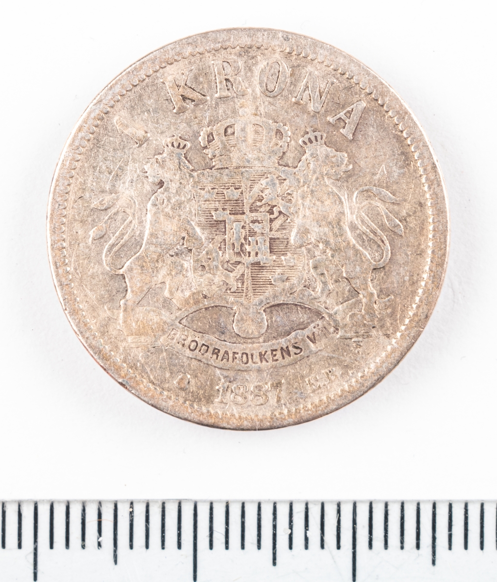 Mynt, Sverige, 1 krona, 1887.