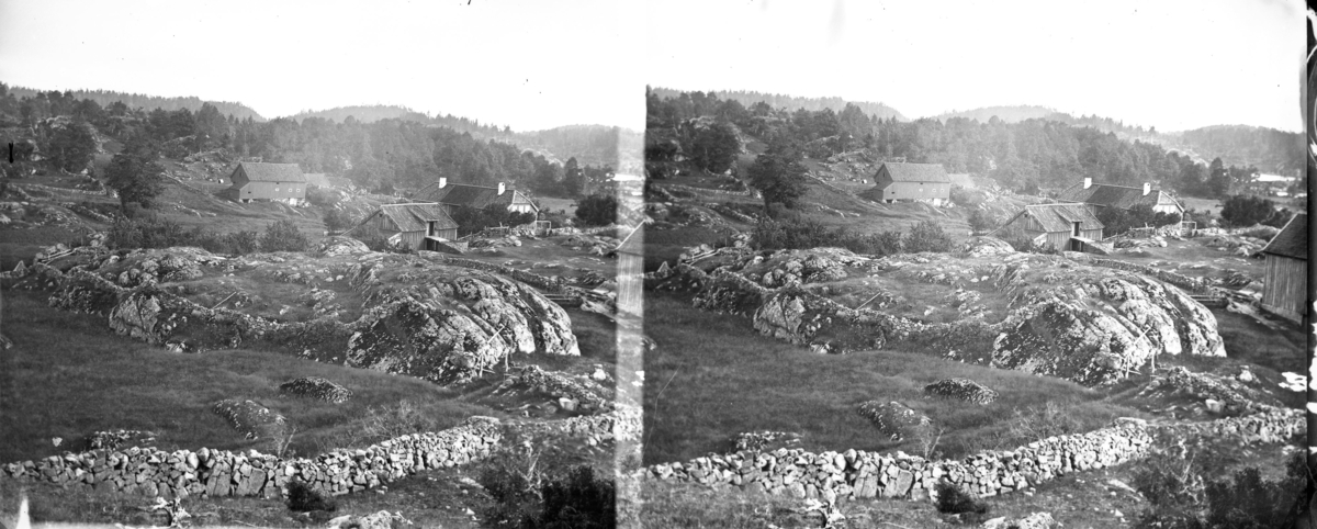 Landskap med steingjerde og gårdsbruk -(stereoskopisk dobbelbilde) Ca. 1840 -60