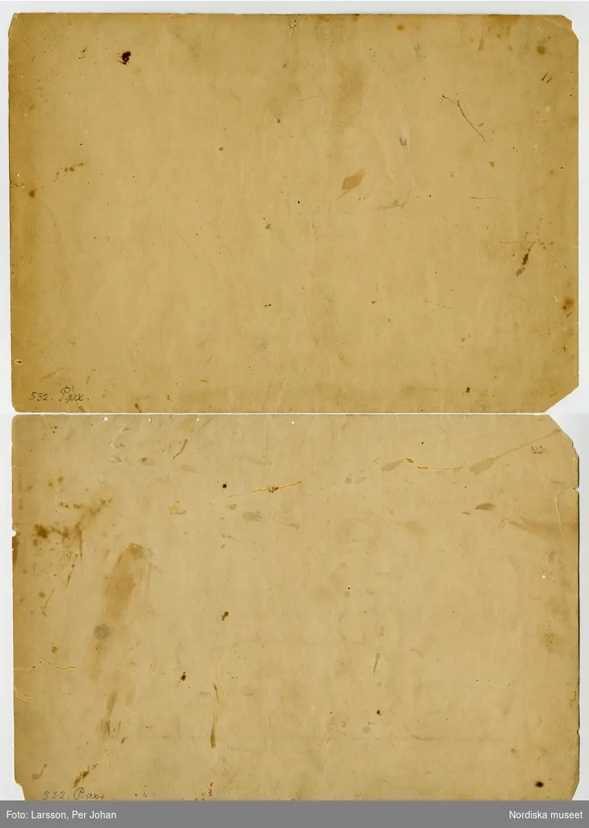 Huvudliggaren:
"7 st. utkast till krokaner, utförda av konditor C. J. Graftsröm 1852-1860. Gåva den 10/3 1908 av Thulin Fanny, fru, f. Hellbacher, Piteå."