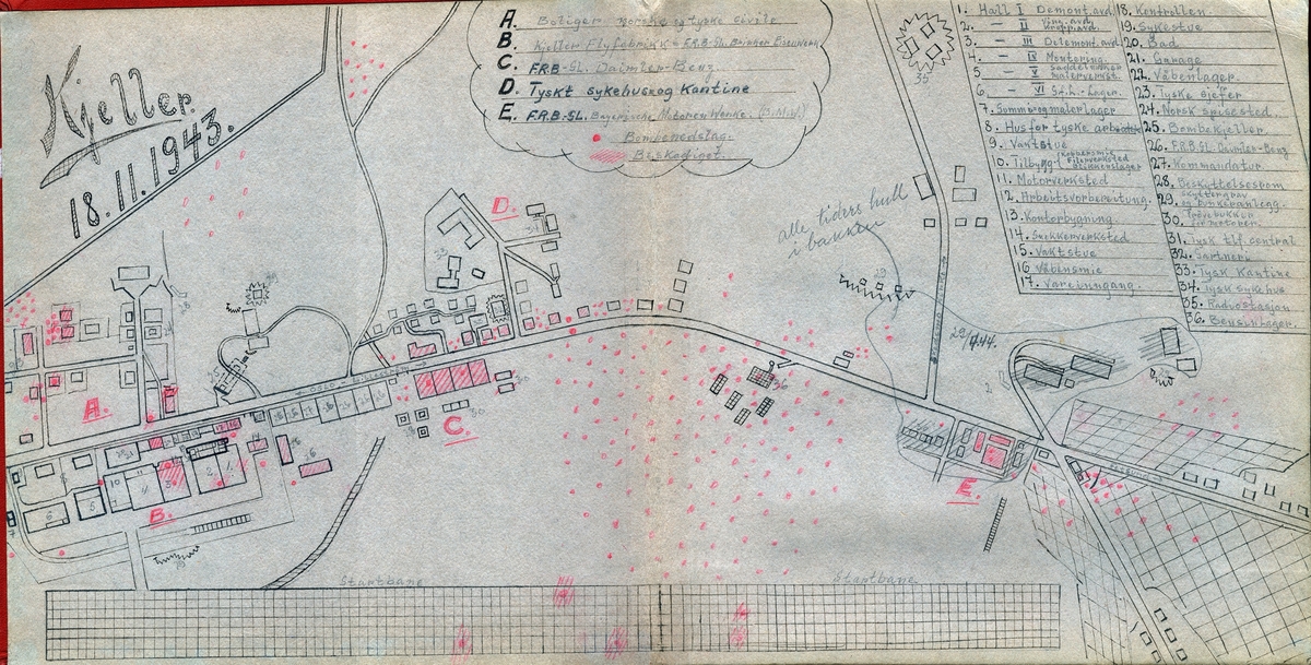 Kjeller. Tegnet kart datert 18.11.1943.