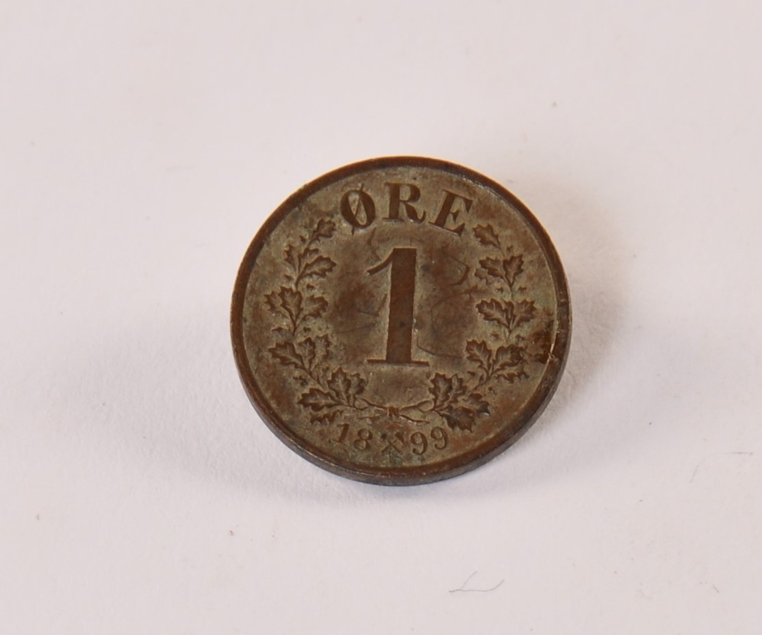 Mynt, 1 øre 1899, norsk riksvåpen, Oscar II