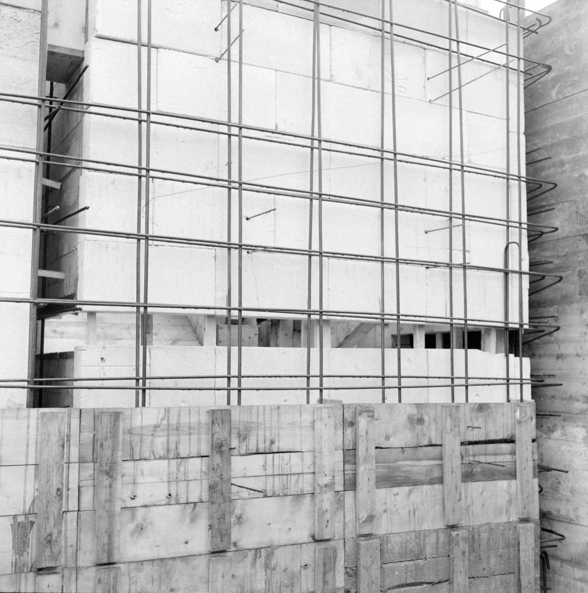Detaljer av vegger under bygging av Revmatismesykehuset