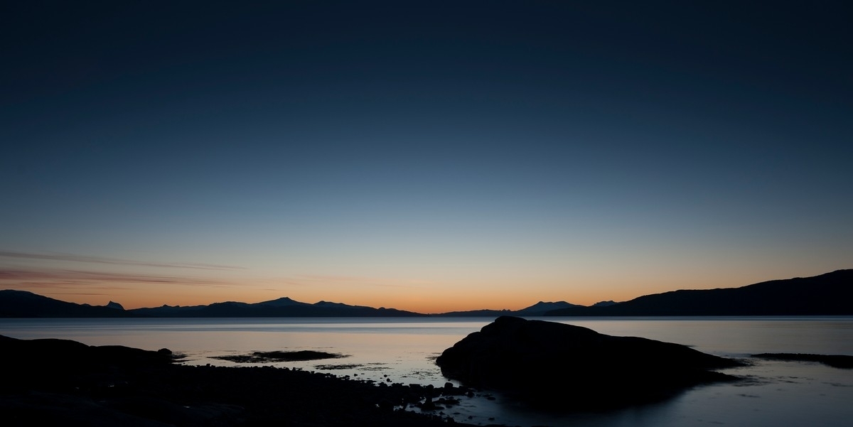 Solnedgang. Foto fra Framneslia mot vest, ut Ofotfjorden. 6. oktober ca kl 1820-1840.