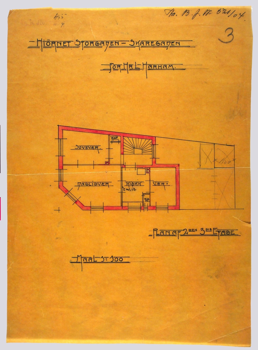 Plan af 2den og 3die etage [Plantegning]