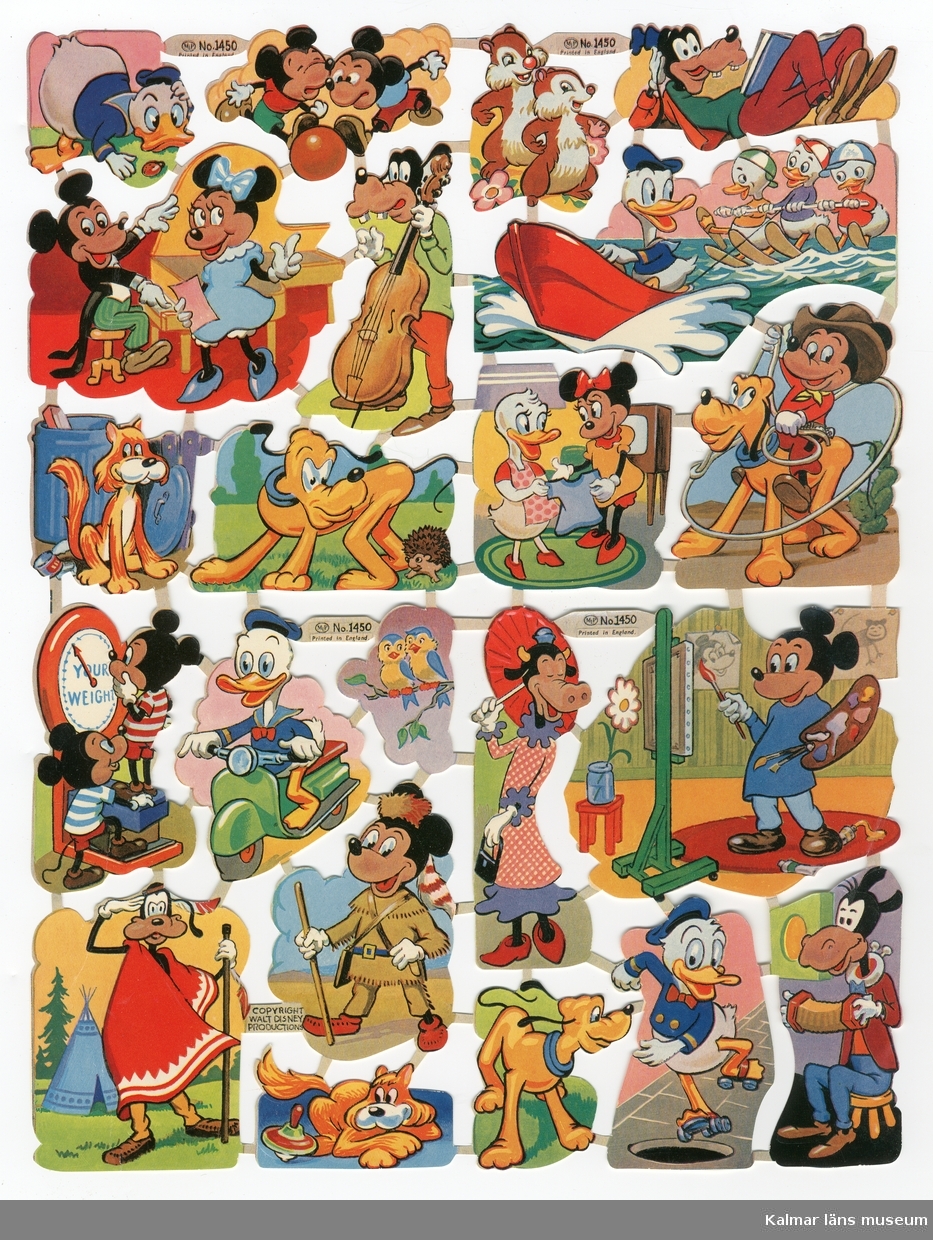 Disney-motiv; Musse Pigg, Långben, Kalle Anka, Piff och Puff m.fl. 20-tal olika motiv.