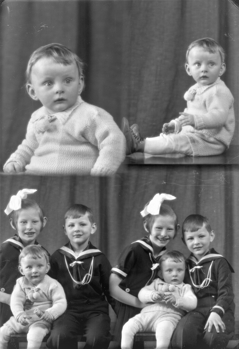 Portrett. Familiegruppe på tre. Ung pike og ung gutt i martosdress og liten gutt. Bestilt av Hr. Knut Smedsvig