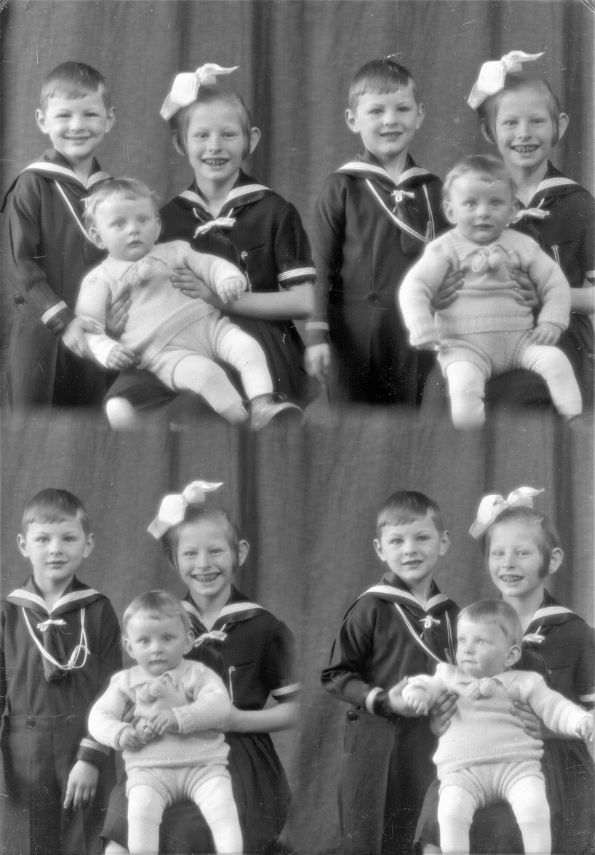 Portrett. Familiegruppe på tre. Ung pike og ung gutt i martosdress og liten gutt. Bestilt av Hr. Knut Smedsvig