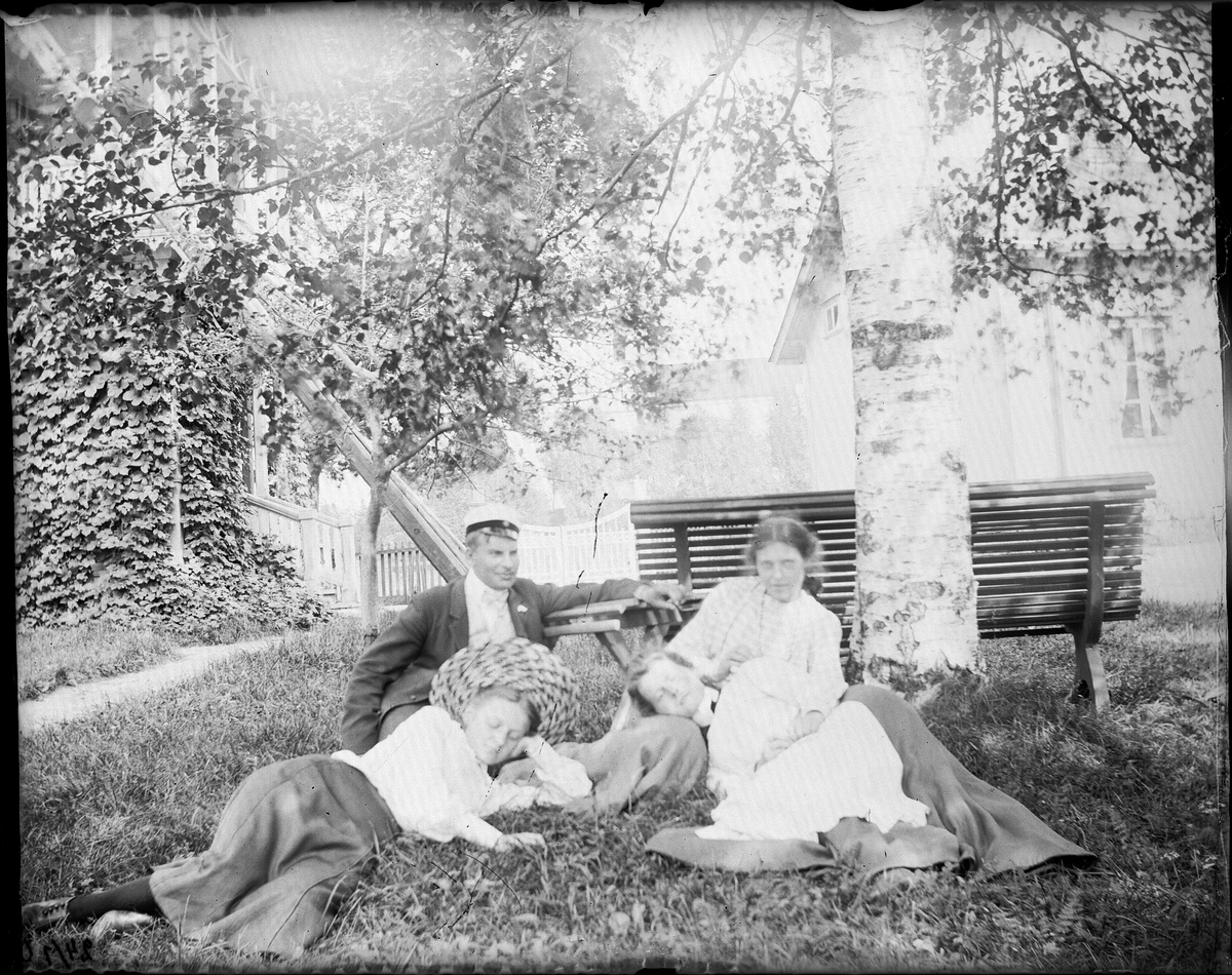 Grupp i gräset vid Hamrånge prästgård, Gästrikland 24 juli 1905