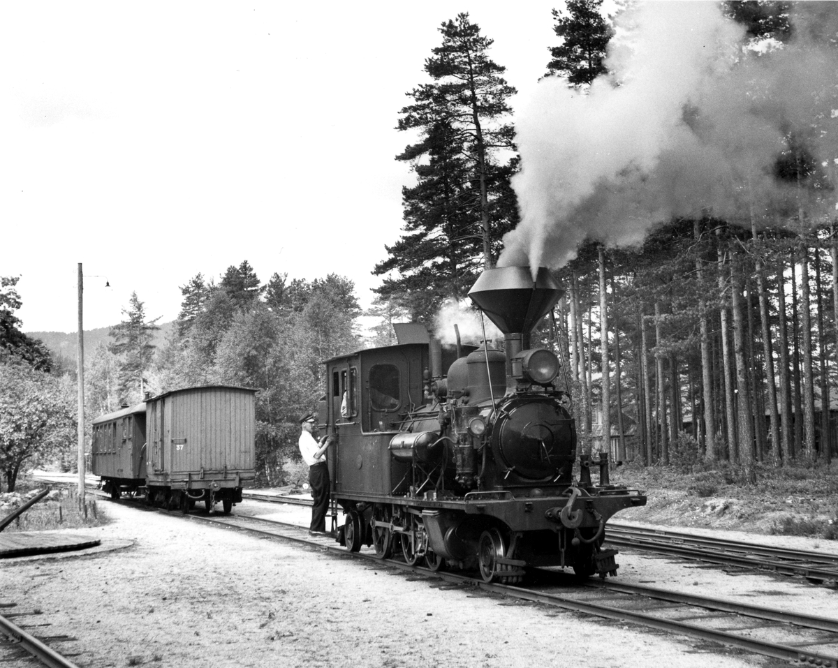 Setesdalsbanen. Lokomotiv type XXI nr. 2 skifter på Byglandsfjord. 14 ...