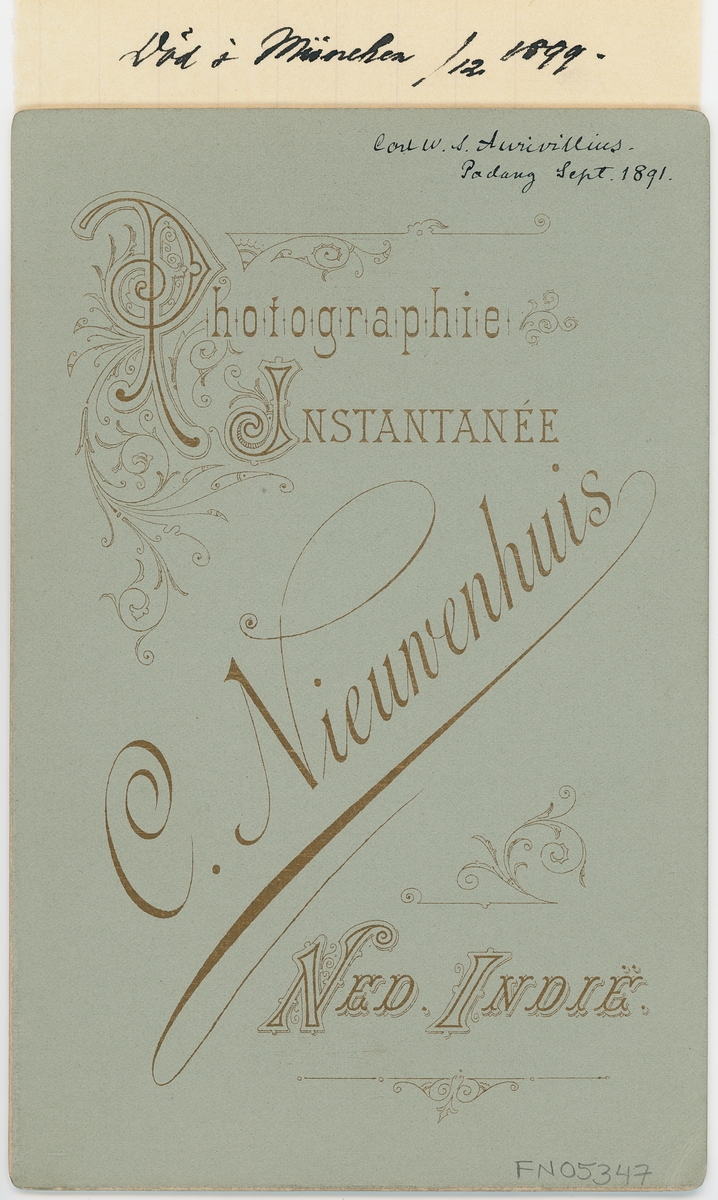 Kabinettsfotografi - Carl Aurivillius, Padang, Dutch East India 1891
