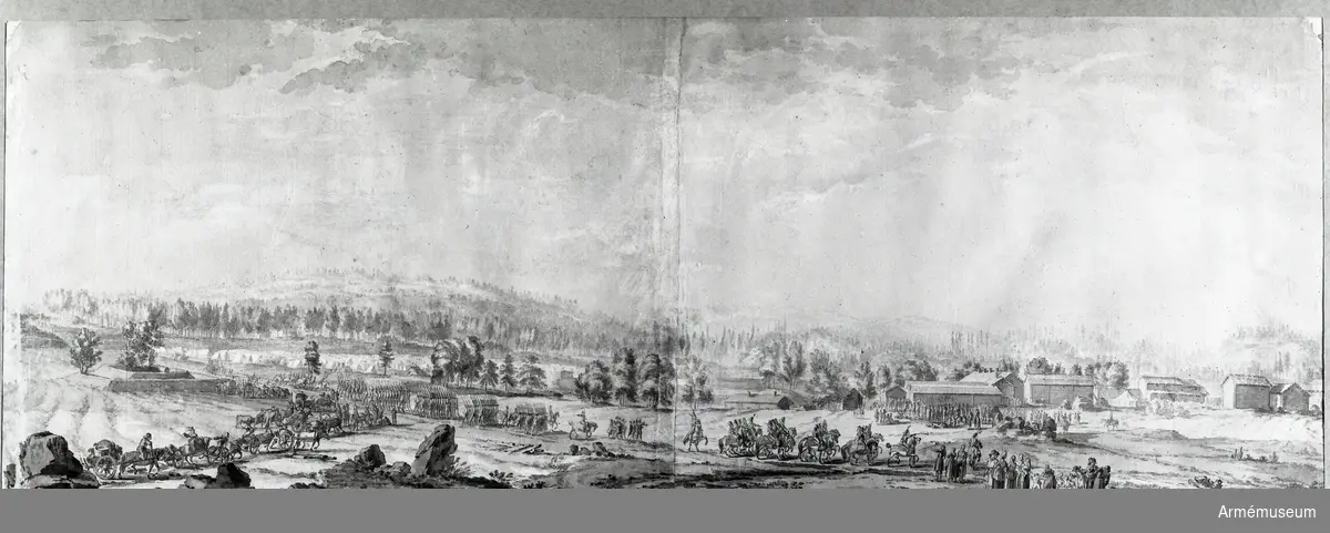 Grupp M I.     
Laveringen föresäller en militär lägerplats vid Kymene gård i Viborgs län i Finland 1788.
