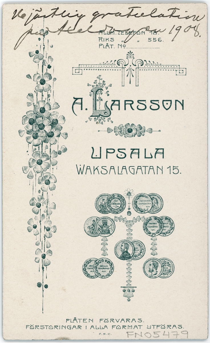 Kabinettsfotografi - Maria Lekander, Uppsala 1908