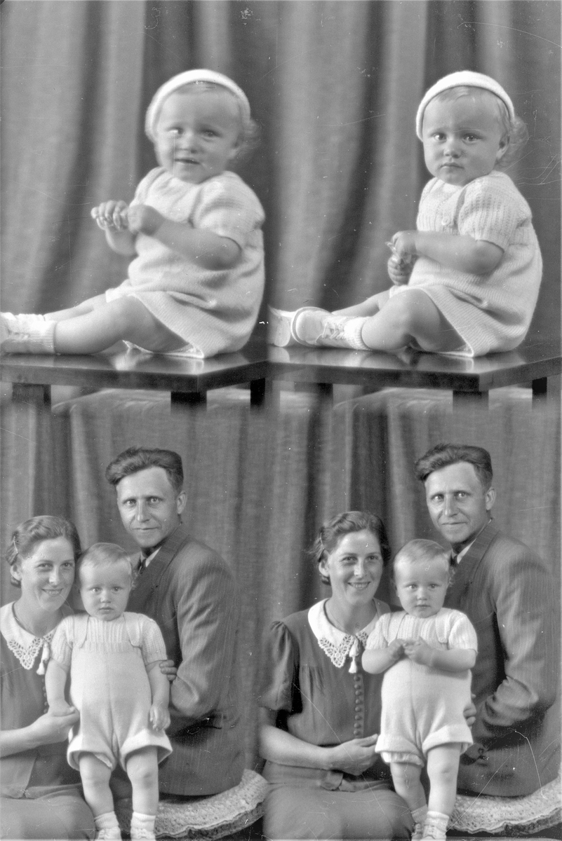 Portrett.  Familiegruppe på tre. Ung kvinne, ung mann og liten gutt. Bestilt av Hr. Sigbj. Pedersen