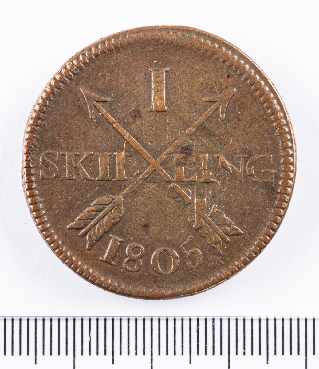 Mynt, Sverige, 1 skilling, 1805.