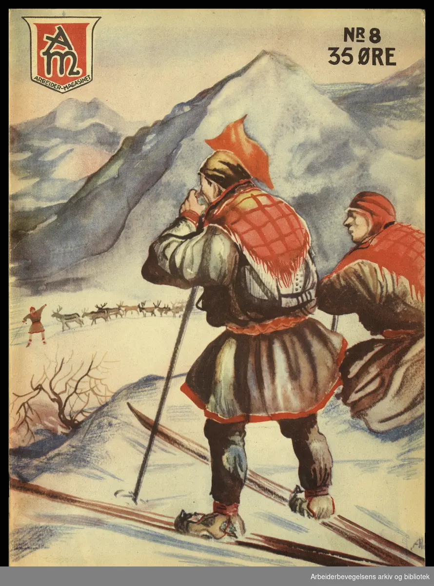 Arbeidermagasinet - Magasinet for alle. Forside. Nr. 8. 1935. Illustrasjon av Jasper Alexandersen.
