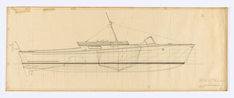 Tegning av skip fra arkivet til skipskonstruktør Otto L. Scheen