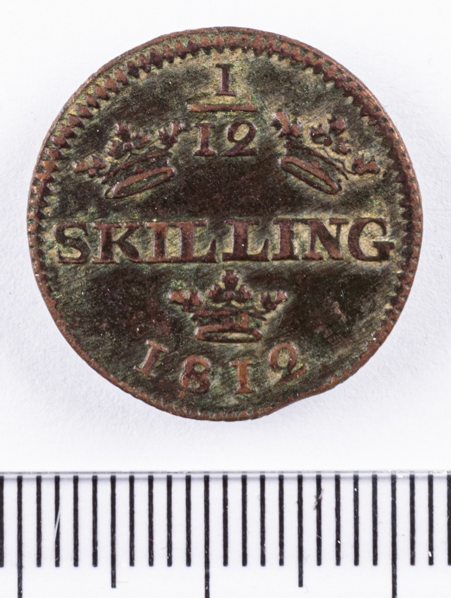 Mynt, Sverige, 1/12 skilling, 1812.