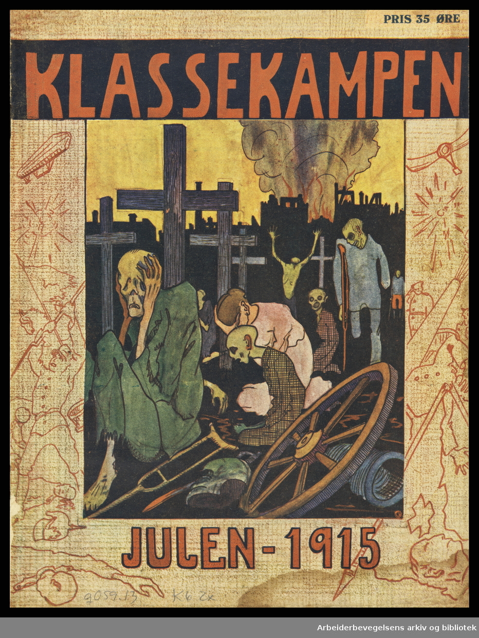 Klassekampen. Julen 1915. Forside. Julehefte. Organ for Norges socialdemokratiske ungdomsforbund. Usignert illustrasjon..