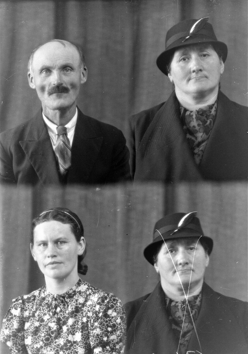 Portrett. Eldre mann med bart og to kvinner. Bestilt av Hr. og Fru Albert Andersen + Luva Johannessen Rossebø