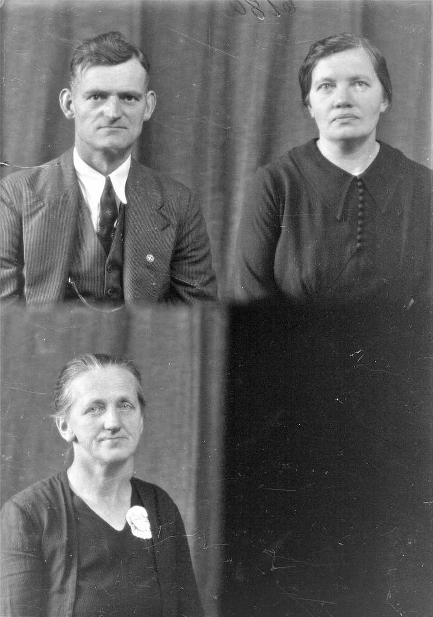 Portrett. En mann og to kvinner Bestilt av Johanne Våge, Skeiesvold, Fru H, Vik + Herr og fru Bernt Serereid