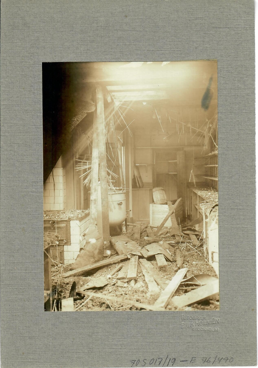 Förödelse efter brand på Ljunglöfs snusfabrik 1918