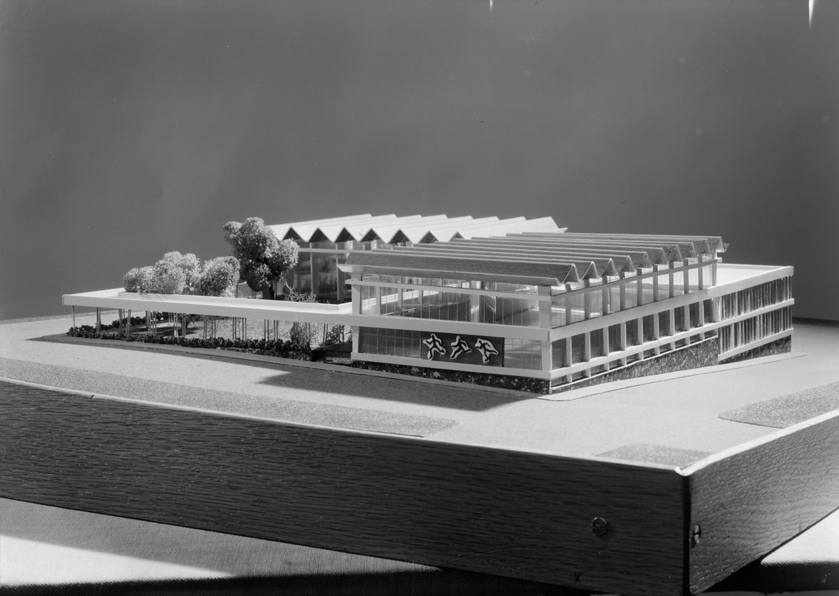 Foto av arkitektmodell av Idrettens Hus i Narvik.