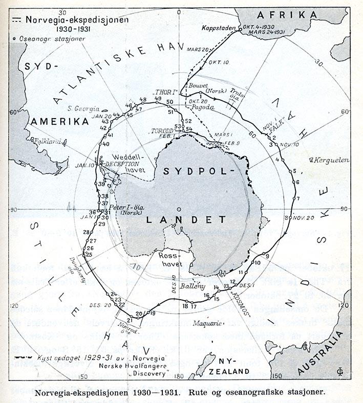 Kart i grått og hvitt over Sydpol-landet