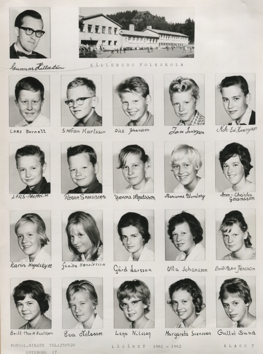 Skolkort av klass 7 (födda 1948) i Kållereds Folkskola (senare ...