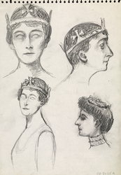 Skisser av Dronning Maud, forarbeid til skulptur [blyanttegn
