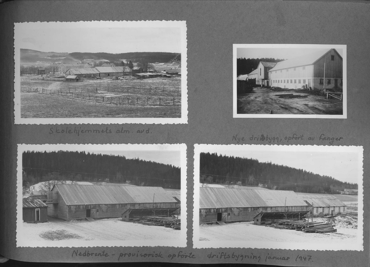 Side fra Kjeld Bugges fotoalbum. Innherad fangeleir - driftsbygninger, Falstad nedre.
