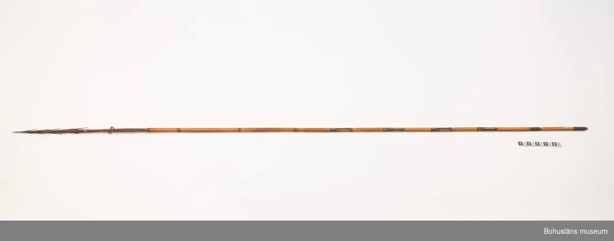 Ur handskrivna katalogen 1957-1958:
8 st pilar Austr.
Samtliga m. skaft av rör, Hullingförsedda, saknar styrfjädrar; träspets.
a och b); L. 162 och 161,5 cm m.lång spets av trä m. utskurna hullnigar, målad i svart, rött och vitt.
862 c) saknas, av samma typ och storlek som a och b.
862 d - h); L.139,5; 142; 138,3; 140; 140 cm; dessa 5 har påsurrade hullingar och inbränd dekor i skaftetn;
d - f) har hullingar av samma typ, d har dessutom en utskuren och målad del på skaftet bakom hullingarna; 
g) har endast 2 hullingkransar;
h) har hullingar av annan typ, mindre, tätare placerade och flera.
Samtliga pilar har smärre skador.
