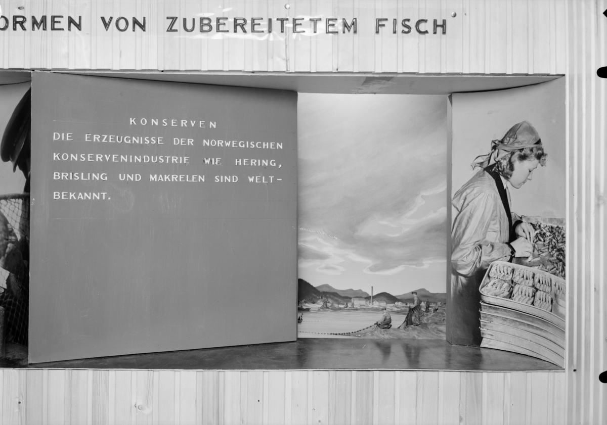 Fra en utstilling som skal markedsføre norsk fisk for eksport. Tekstene er på tysk.