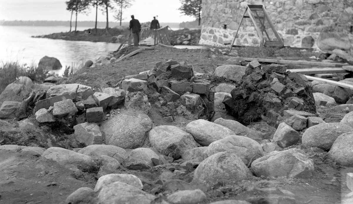 Stallholmens nordvästra udde. Smältugn. Kronobergs slottsruin 1938.