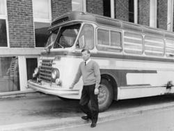 transport, bil, Tønsberg-Larvik, buss, mann. Volvo turistbus