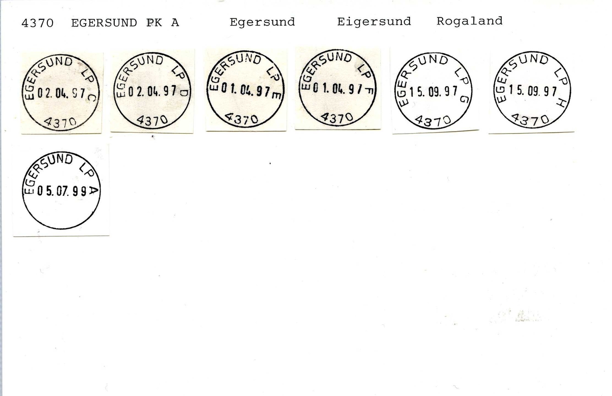 Stempelkatalog,4370 Egersund, Egersund, Eigersund, Rogaland)