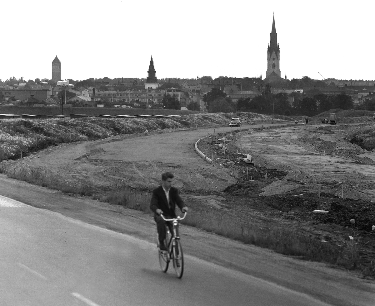 Nybygget av Tullbron och nya Riksettan infarten vid Stångebro, 1958.