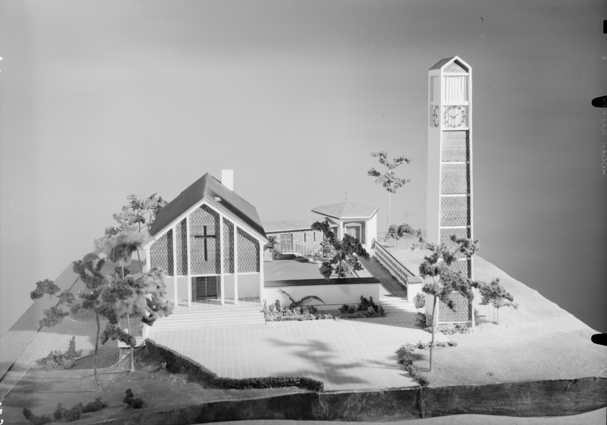 Foto av arkitektmodell av Narvik krematorium.