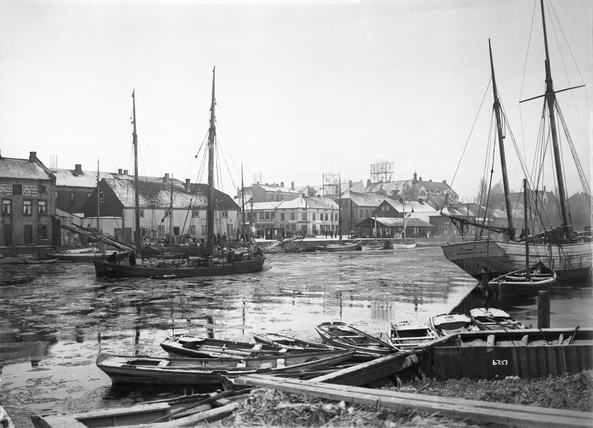 Oversikt over elven og Fredrikstad fra Kråkerøy. Fotografert i 1907.