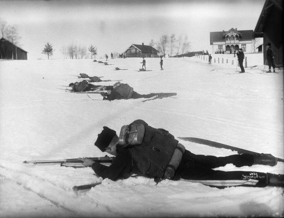 Vintermanøver for skyttere i militæret 24. februar 1907.
