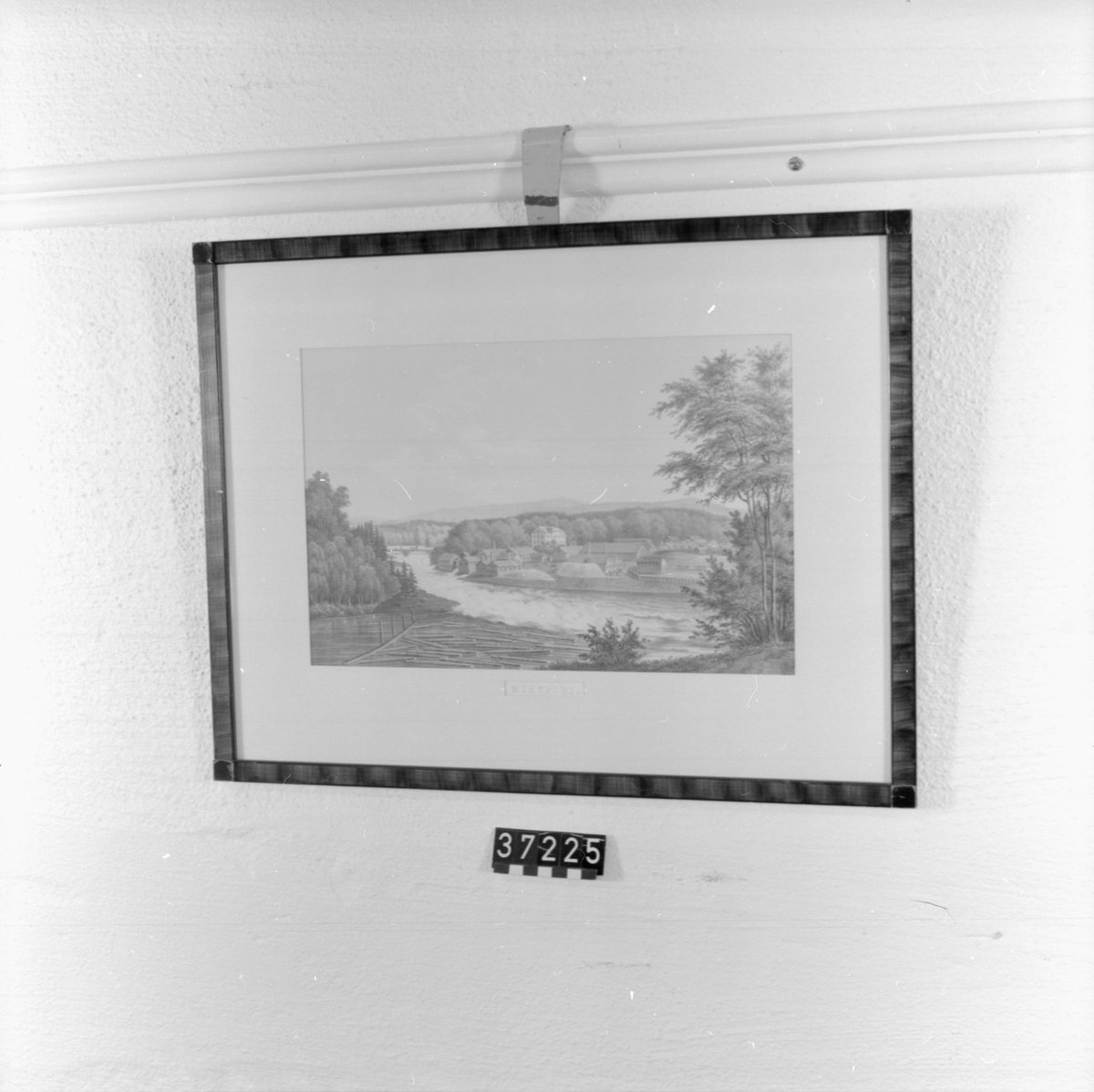 Munkfors bruk. Ur Thersners verk Utsigter från Wermland 1867, i träram med glas.