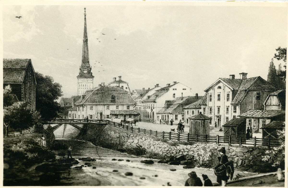Västerås, Centrum. Vy över Svartån och Fiskartorget. C:a 1900 ...