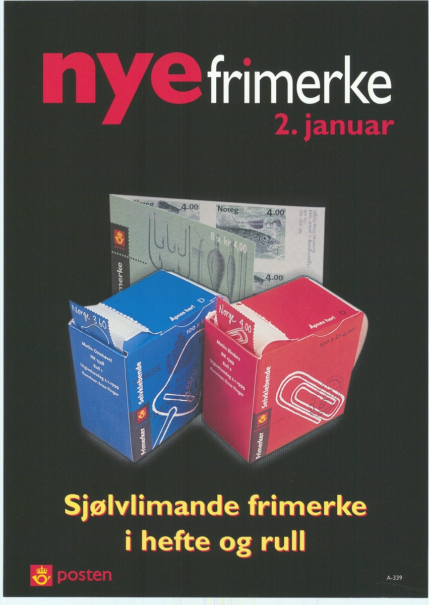 Tosidig plakat med svart bunnfarge, motiv, tekst og logomerke. Tekst på bokmål og nynorsk.