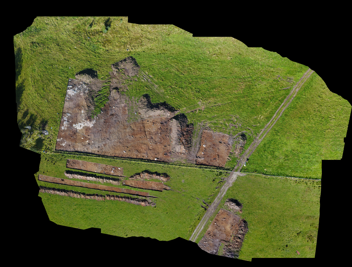 Ortofoto av de avdekkede områdene av Område I og III. Fotogrammetri tatt med drone.