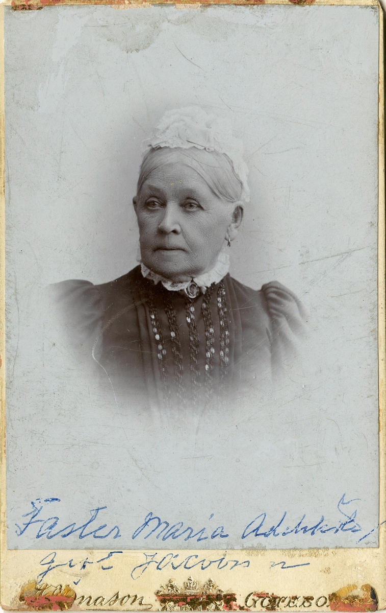 Porträtt av Maria Christina Jakobsson (f. Adelsköld) (1815-1901), syster till Claes Adelsköld.