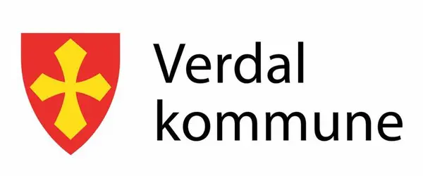 Verdal kommune. Kommunevåpen, rødt skjold med gult olavskors